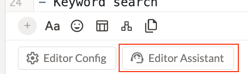Location of Editor Assistant button in the bottom left of the editor